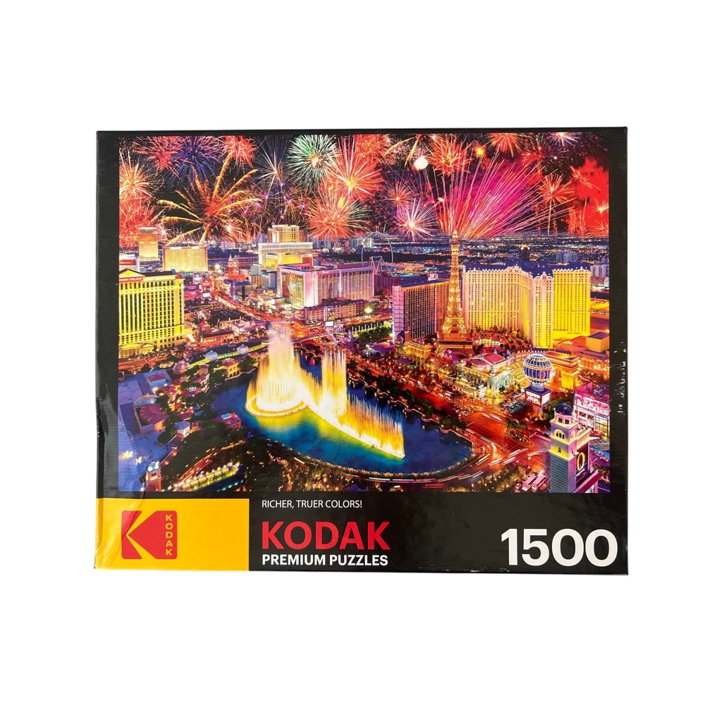Kodak Premium Puzzle 1500 Piece Fireworks over Las Vegas Strip Jigsaw Complete